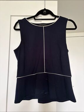 Banana Republic Navy Sleeveless Peplum Top with White Trim